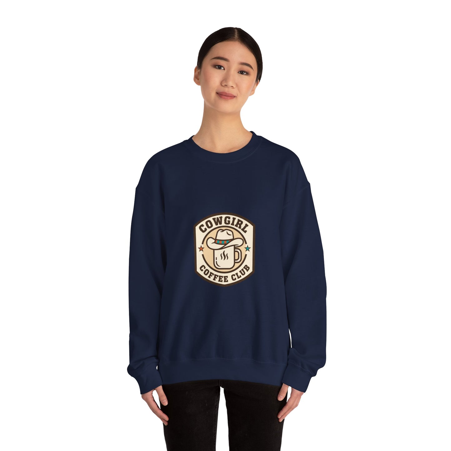 Cowgirl Coffee Club Sweatshirt | Western Badge Typography, Rustic Collegiate Emblem