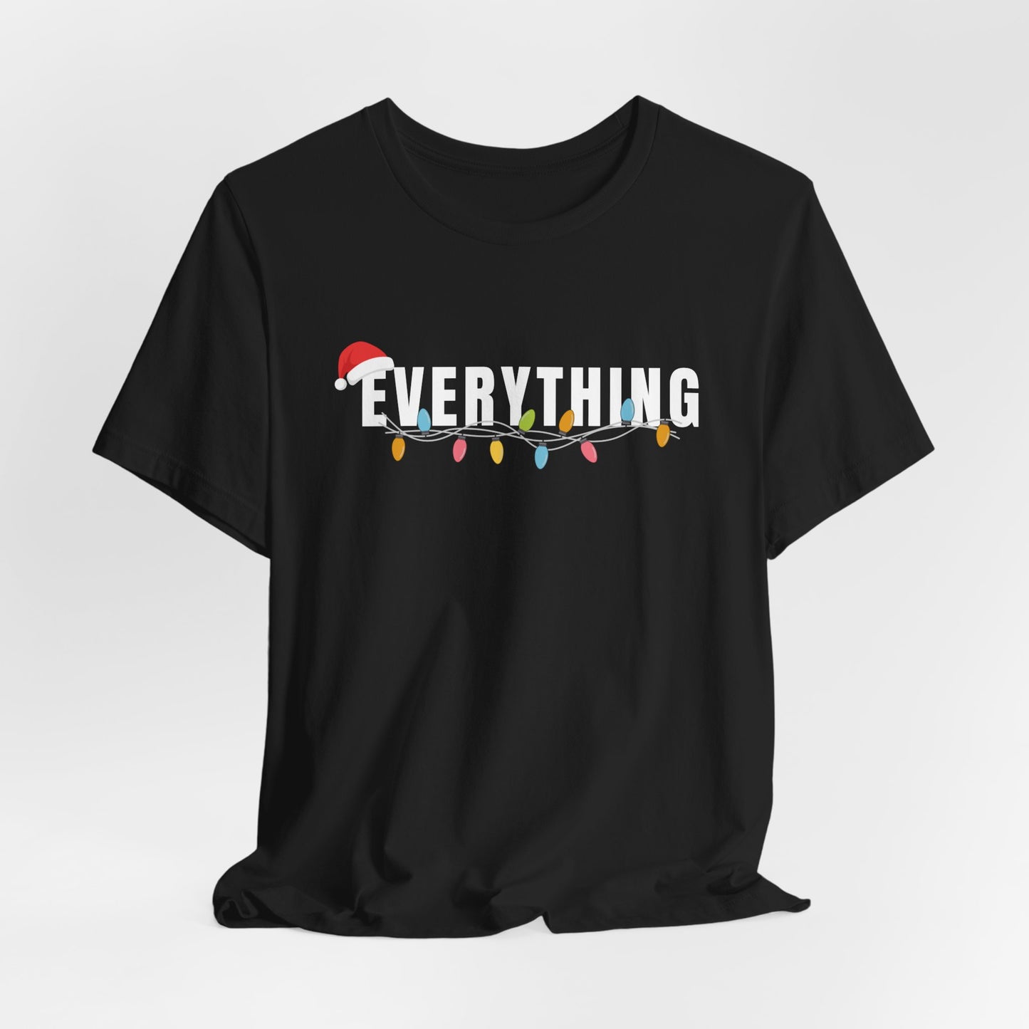 Holiday String Lights T-Shirt — Minimal Christmas Tee with Santa Hat
