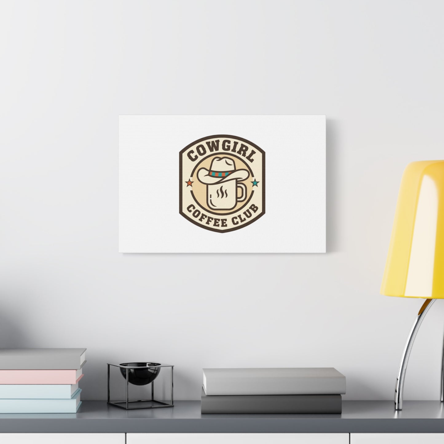 Cowgirl Coffee Club Canvas | Western Badge Typography, Rustic Emblem