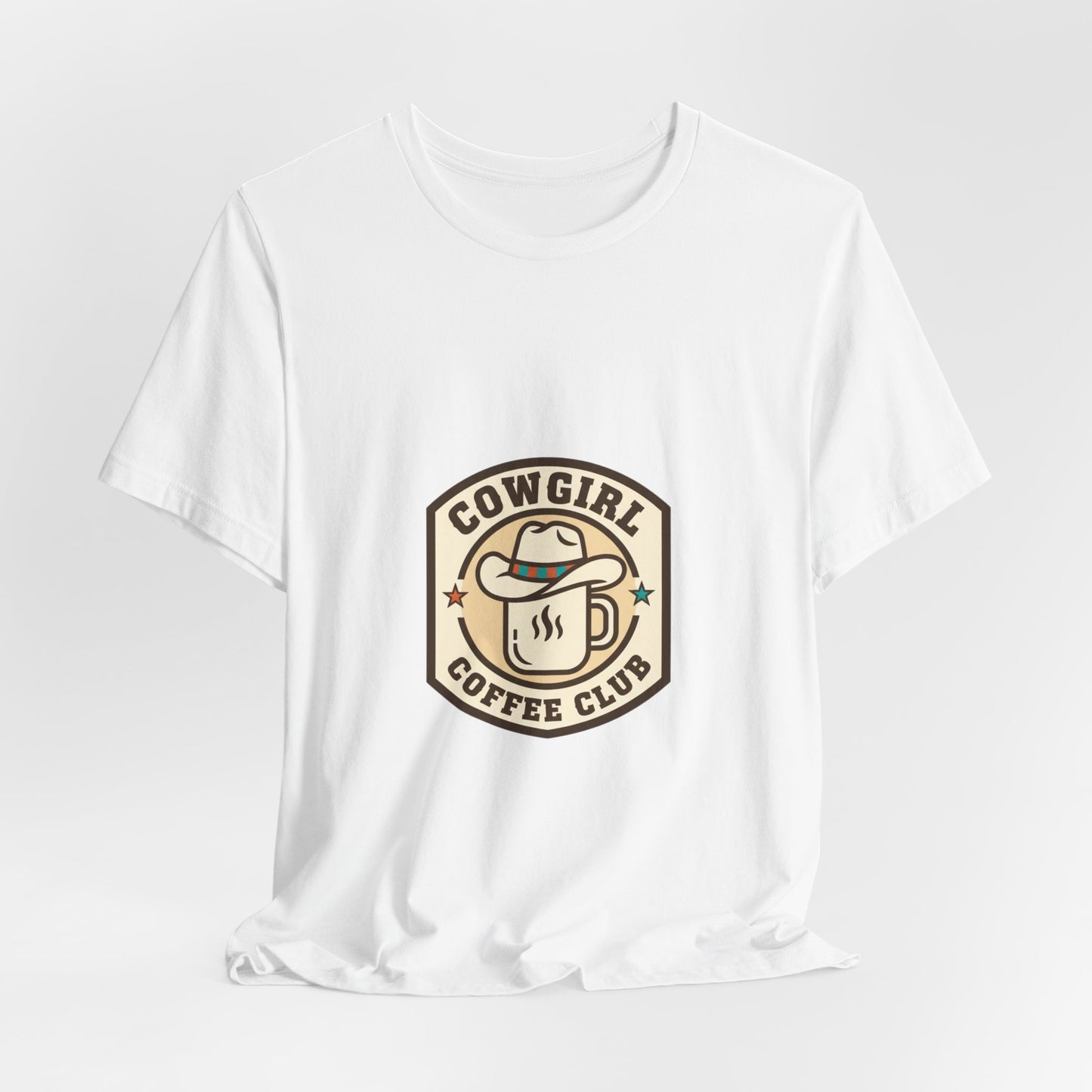 Cowgirl Coffee Club Tee | Western Badge Typography, Rustic Collegiate Shirt