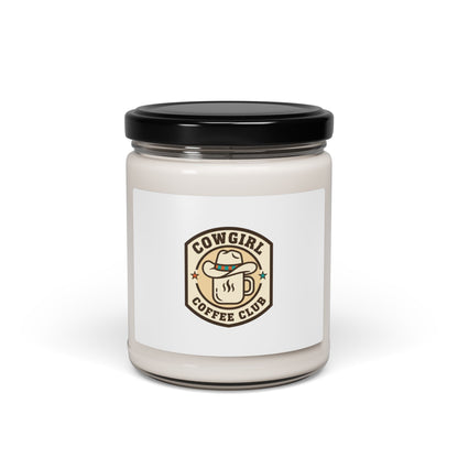 Cowgirl Coffee Club Candle, Soy Jar, Western Badge Typography