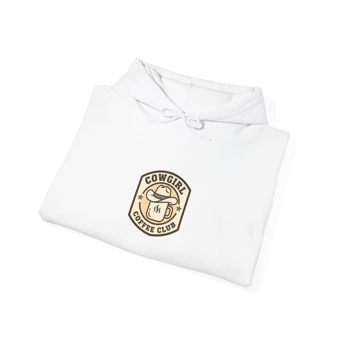 Cowgirl Coffee Club Hoodie | Western Badge Typography, Rustic Collegiate Emblem