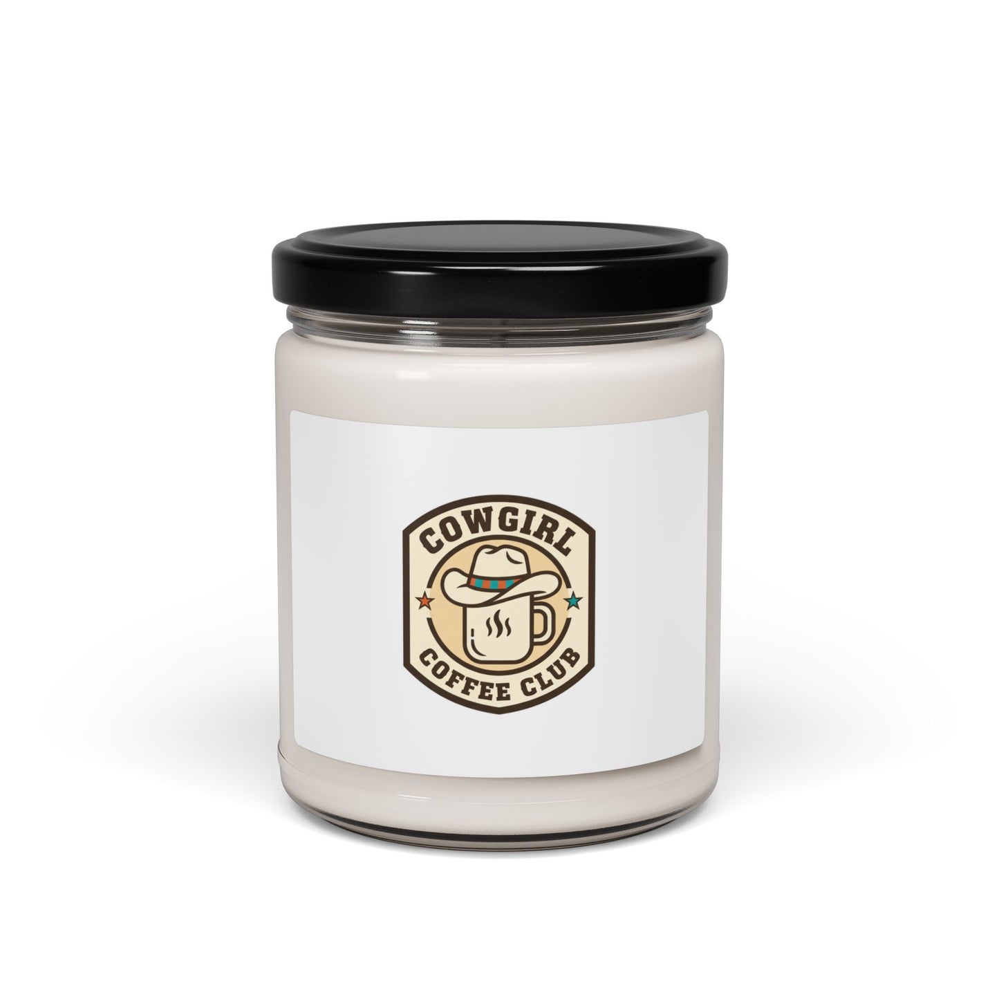 Cowgirl Coffee Club Candle, Soy Jar, Western Badge Typography