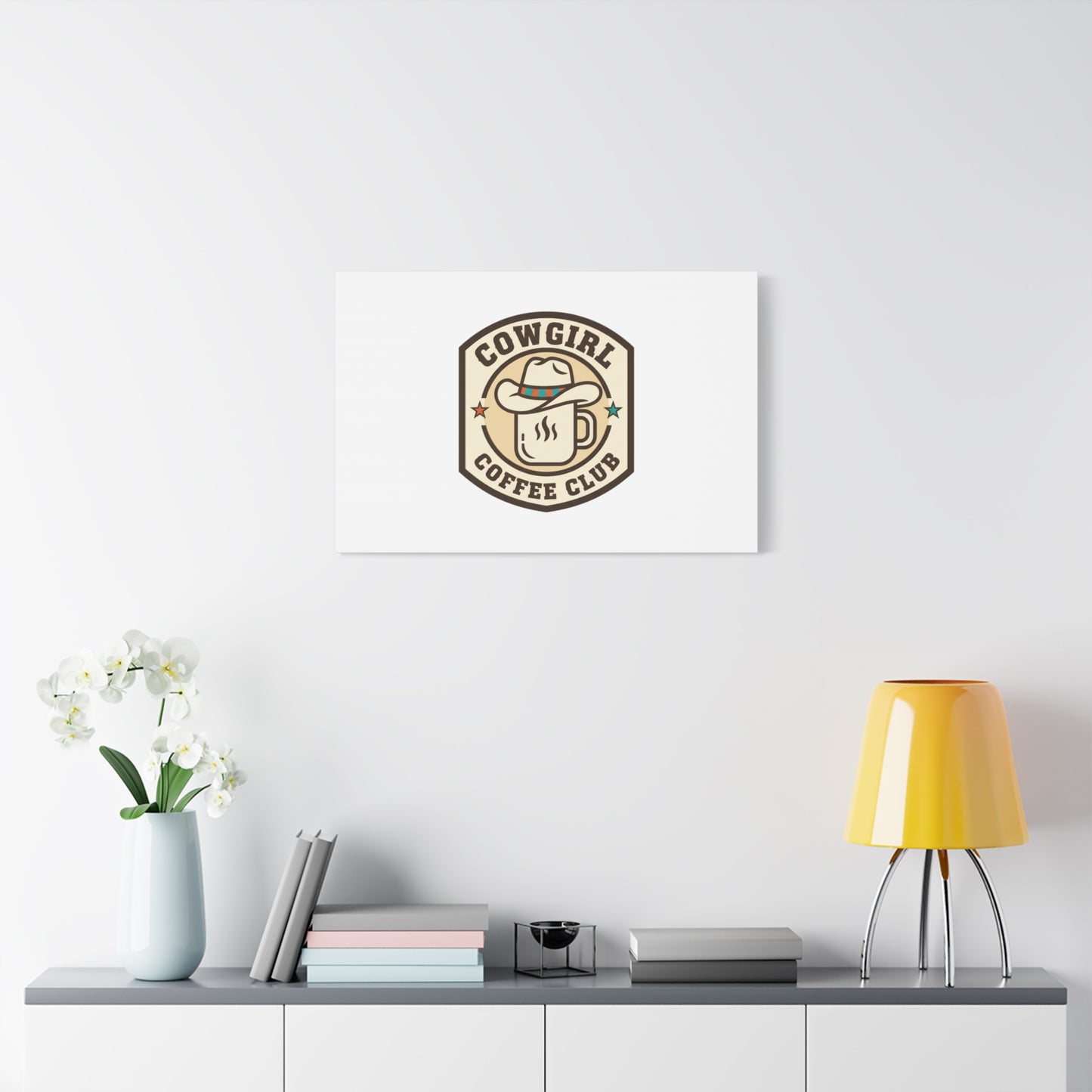 Cowgirl Coffee Club Canvas | Western Badge Typography, Rustic Emblem