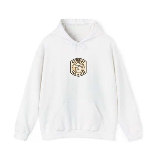 Cowgirl Coffee Club Hoodie | Western Badge Typography, Rustic Collegiate Emblem