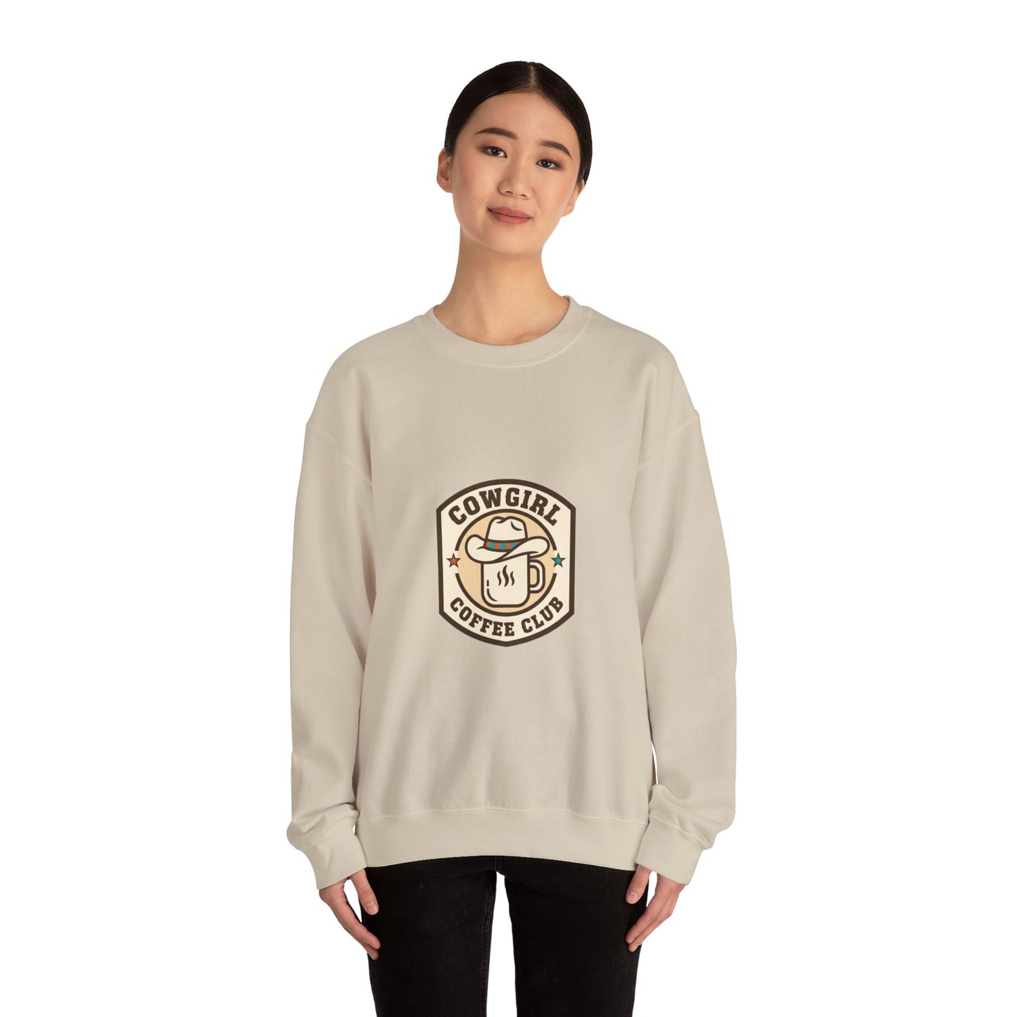 Cowgirl Coffee Club Sweatshirt | Western Badge Typography, Rustic Collegiate Emblem