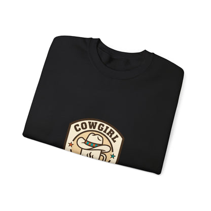 Cowgirl Coffee Club Sweatshirt | Western Badge Typography, Rustic Collegiate Emblem