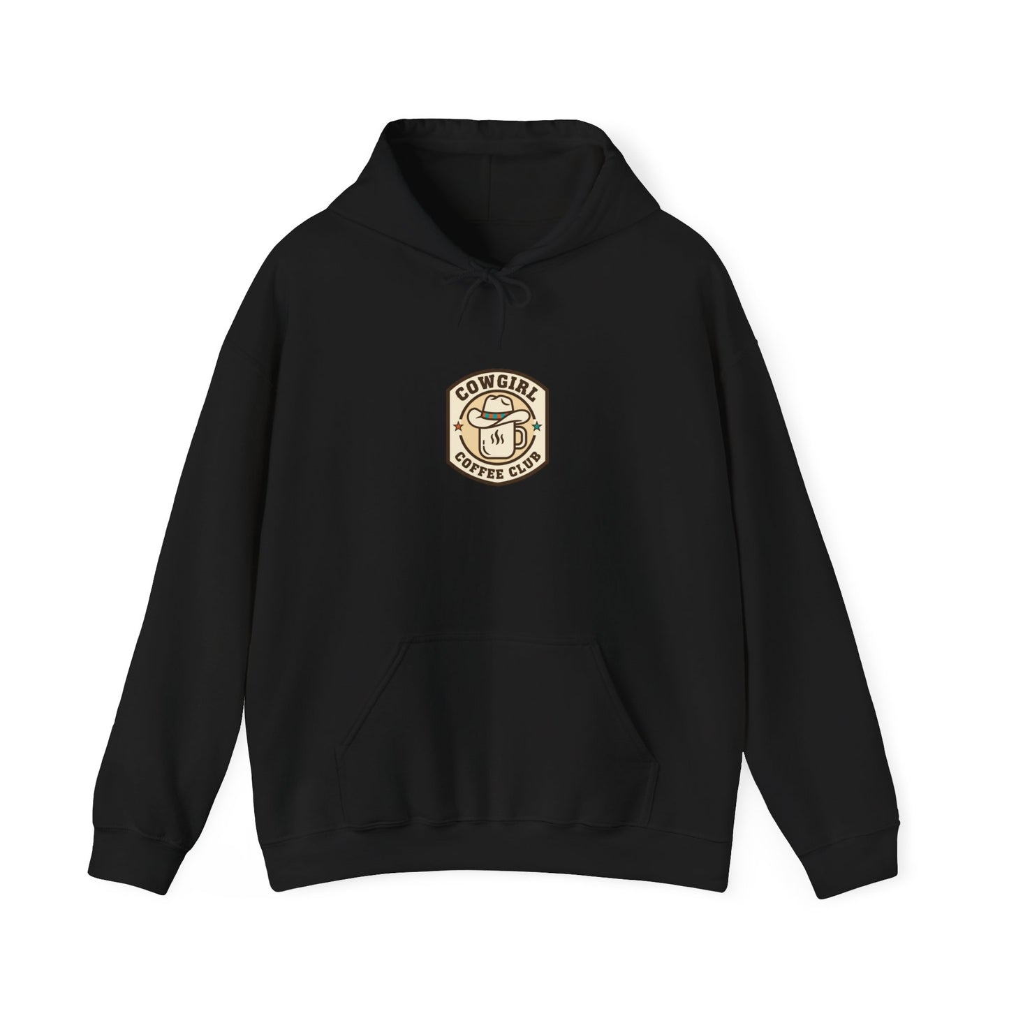 Cowgirl Coffee Club Hoodie | Western Badge Typography, Rustic Collegiate Emblem