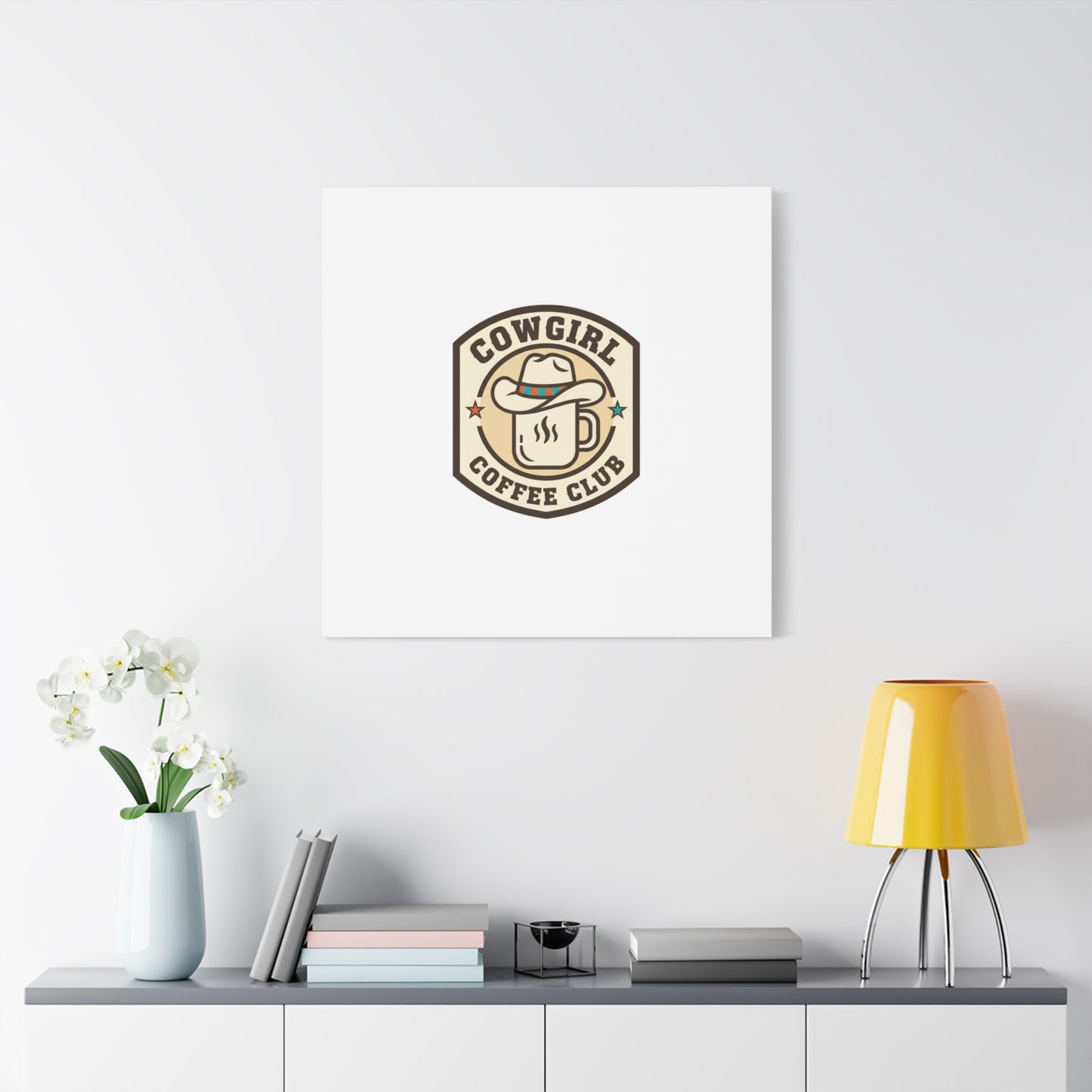 Cowgirl Coffee Club Canvas | Western Badge Typography, Rustic Emblem