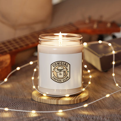 Cowgirl Coffee Club Candle, Soy Jar, Western Badge Typography