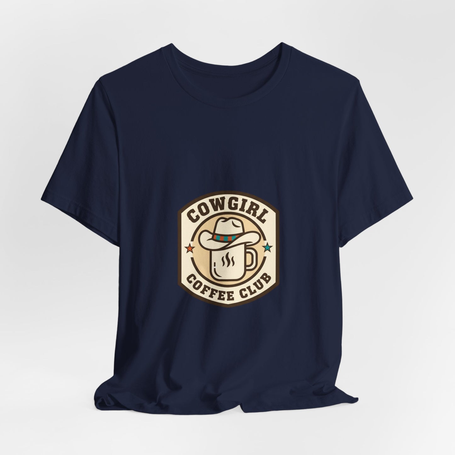 Cowgirl Coffee Club Tee | Western Badge Typography, Rustic Collegiate Shirt