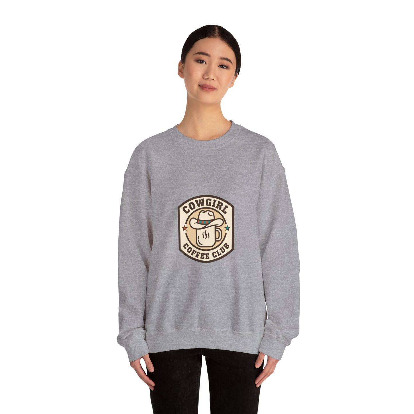 Cowgirl Coffee Club Sweatshirt | Western Badge Typography, Rustic Collegiate Emblem