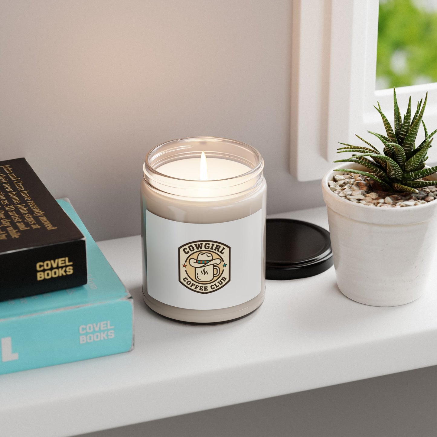 Cowgirl Coffee Club Candle, Soy Jar, Western Badge Typography