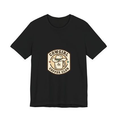 Cowgirl Coffee Club Tee | Western Badge Typography, Rustic Collegiate Shirt