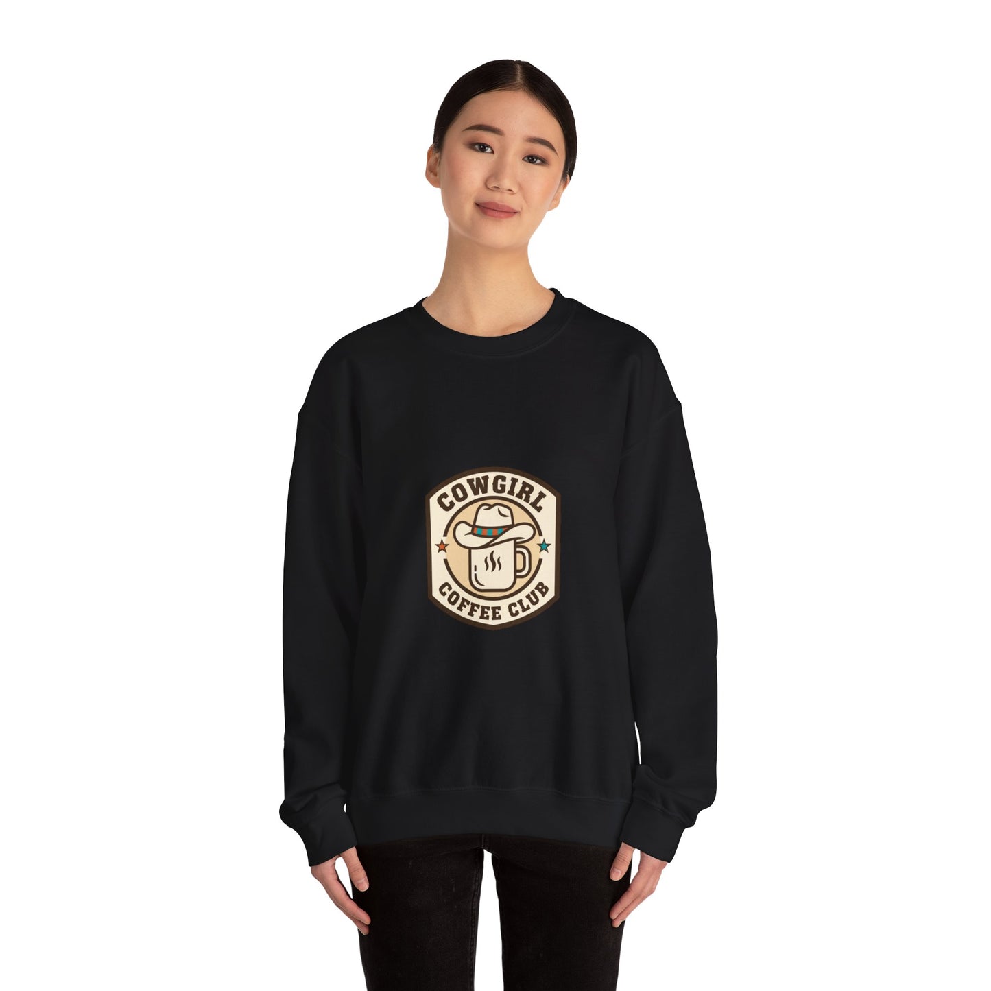 Cowgirl Coffee Club Sweatshirt | Western Badge Typography, Rustic Collegiate Emblem