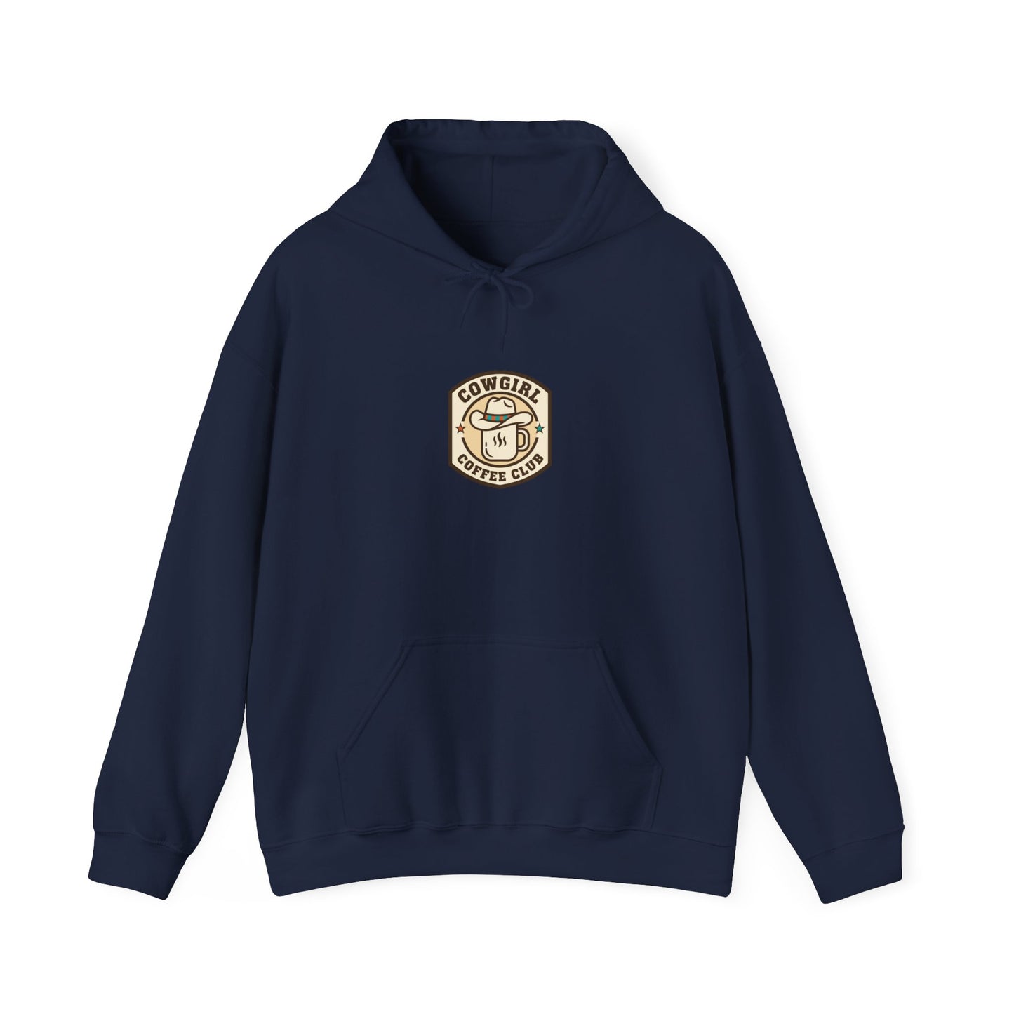 Cowgirl Coffee Club Hoodie | Western Badge Typography, Rustic Collegiate Emblem