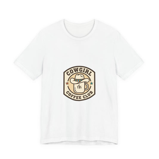 Cowgirl Coffee Club Tee | Western Badge Typography, Rustic Collegiate Shirt