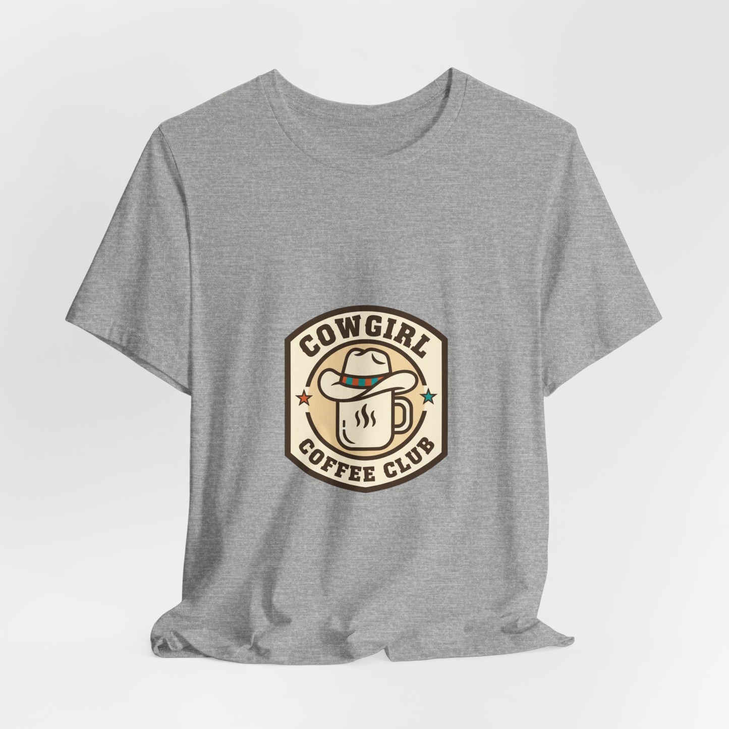 Cowgirl Coffee Club Tee | Western Badge Typography, Rustic Collegiate Shirt