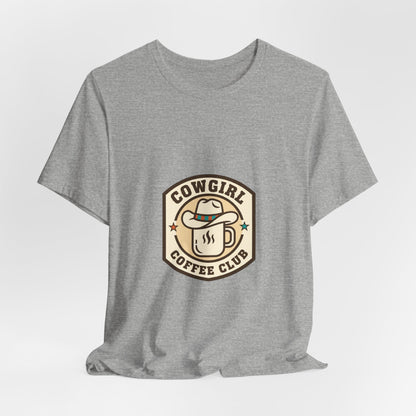 Cowgirl Coffee Club Tee | Western Badge Typography, Rustic Collegiate Shirt
