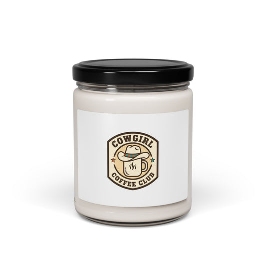 Cowgirl Coffee Club Candle, Soy Jar, Western Badge Typography