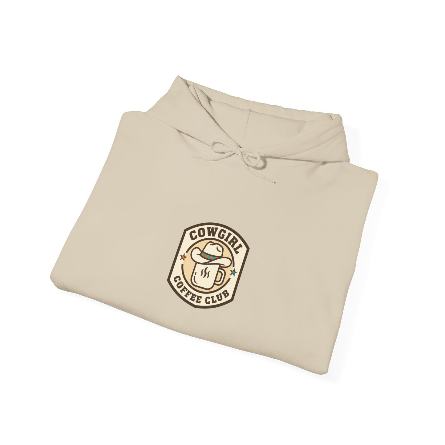Cowgirl Coffee Club Hoodie | Western Badge Typography, Rustic Collegiate Emblem