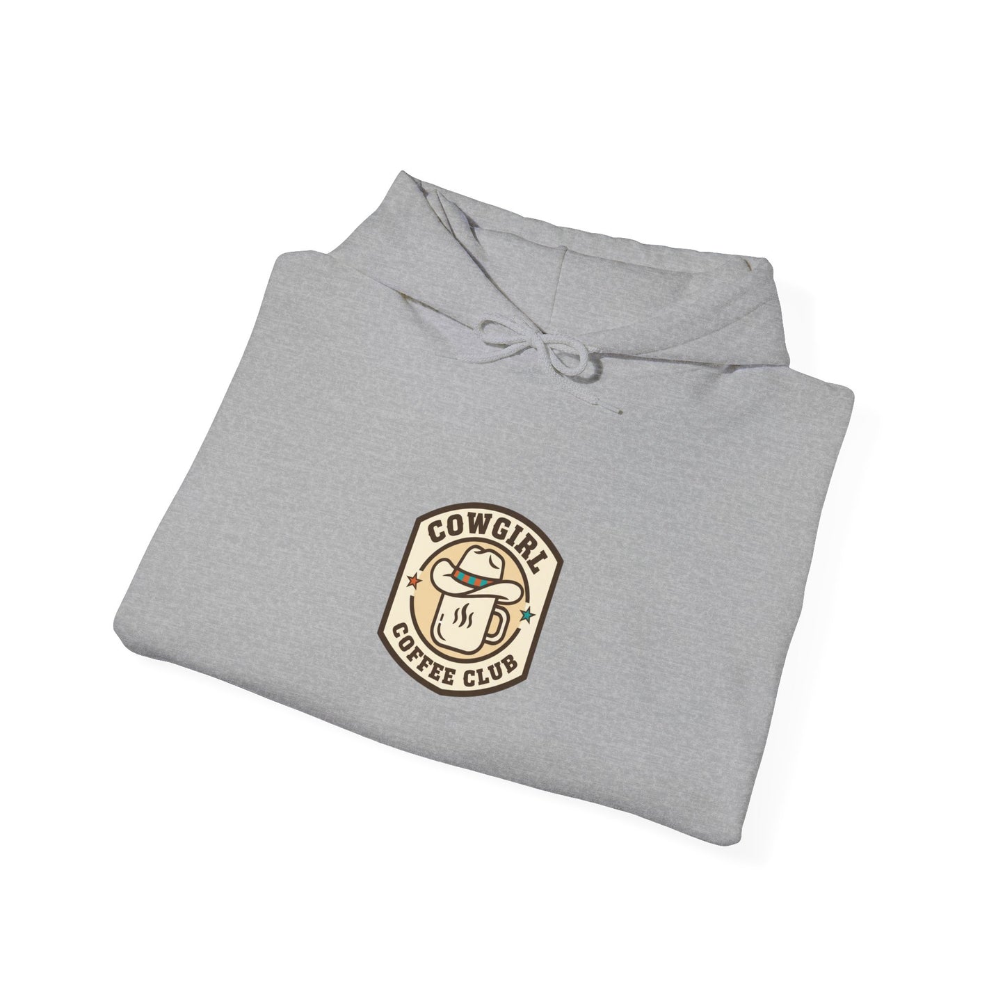 Cowgirl Coffee Club Hoodie | Western Badge Typography, Rustic Collegiate Emblem
