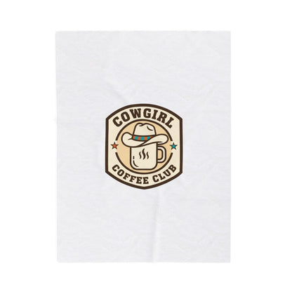 Cowgirl Coffee Club Velveteen Blanket | Western Badge Typography, Rustic Collegiate Emblem