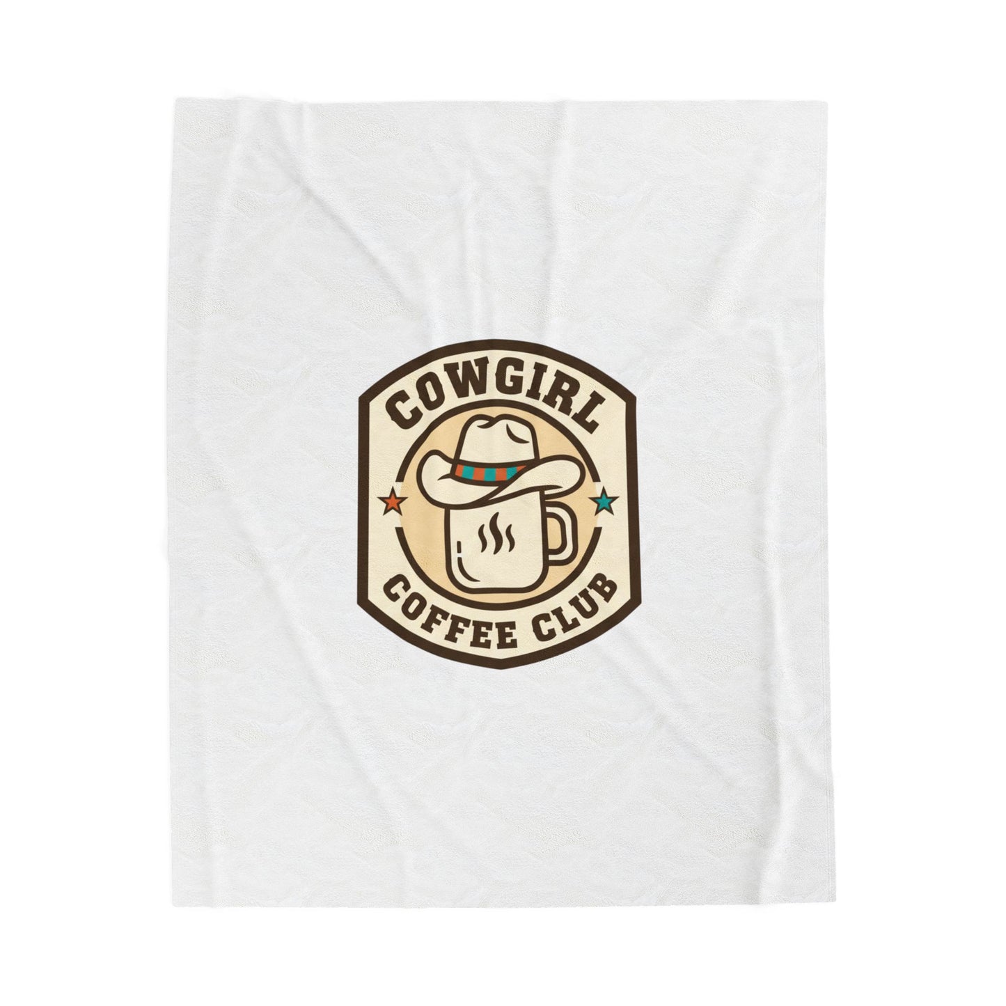 Cowgirl Coffee Club Velveteen Blanket | Western Badge Typography, Rustic Collegiate Emblem