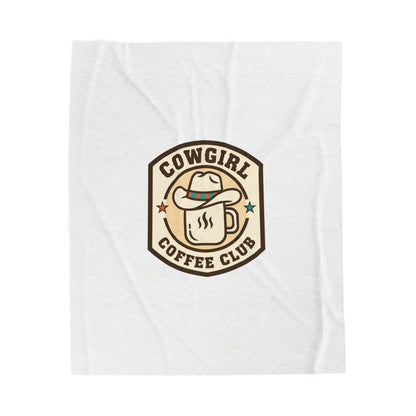 Cowgirl Coffee Club Velveteen Blanket | Western Badge Typography, Rustic Collegiate Emblem