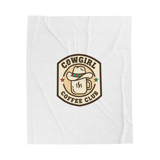 Cowgirl Coffee Club Velveteen Blanket | Western Badge Typography, Rustic Collegiate Emblem