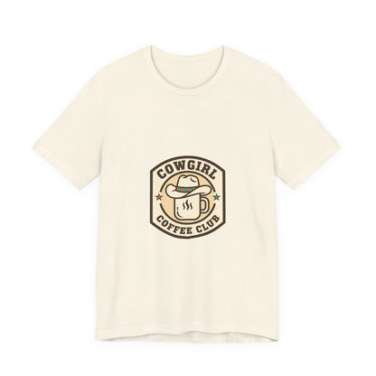 Cowgirl Coffee Club Tee | Western Badge Typography, Rustic Collegiate Shirt