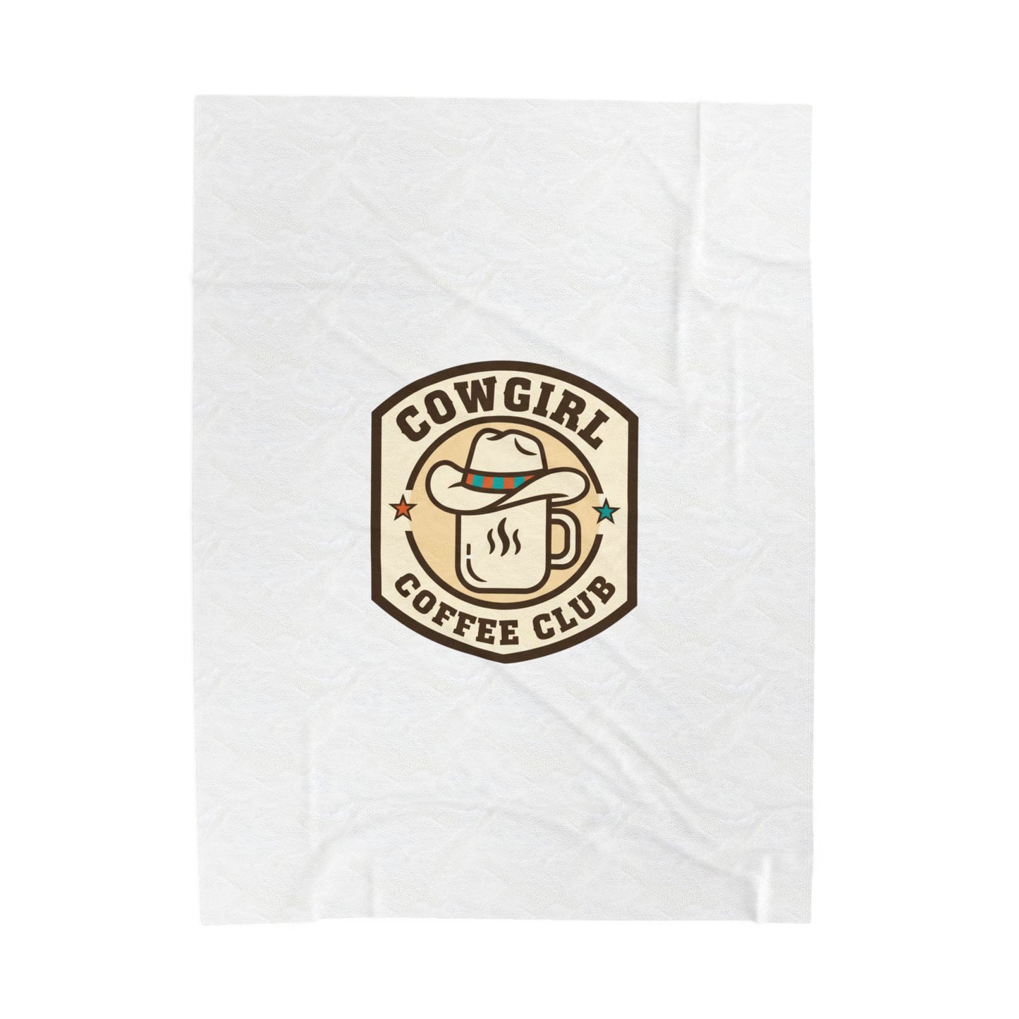 Cowgirl Coffee Club Velveteen Blanket | Western Badge Typography, Rustic Collegiate Emblem