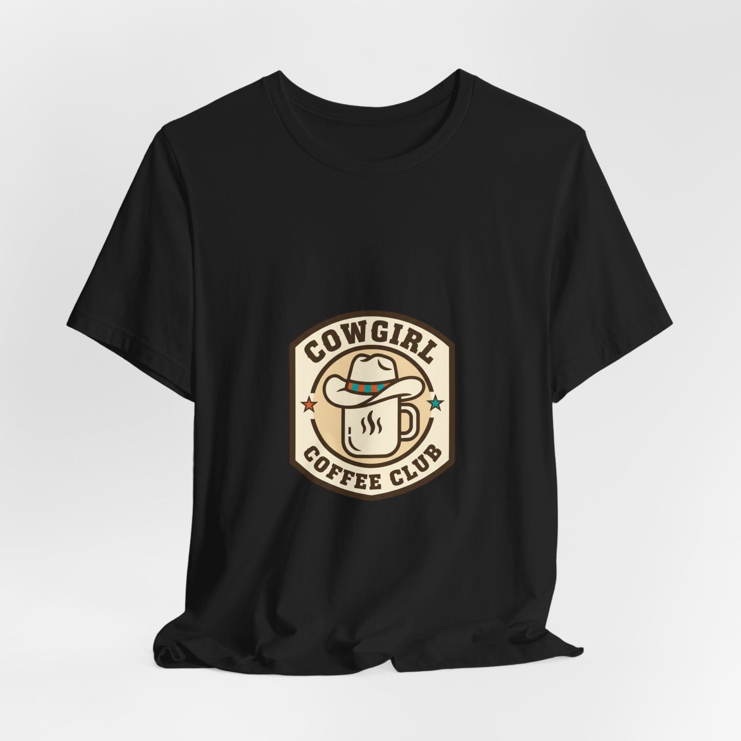Cowgirl Coffee Club Tee | Western Badge Typography, Rustic Collegiate Shirt