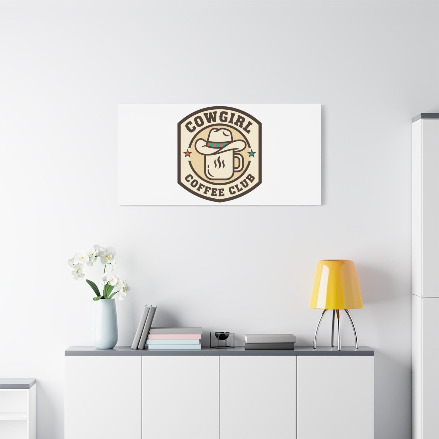 Cowgirl Coffee Club Canvas | Western Badge Typography, Rustic Emblem