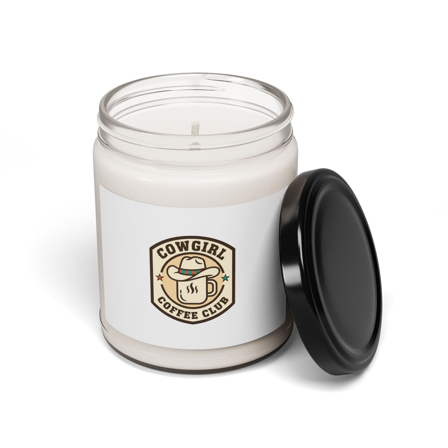 Cowgirl Coffee Club Candle, Soy Jar, Western Badge Typography
