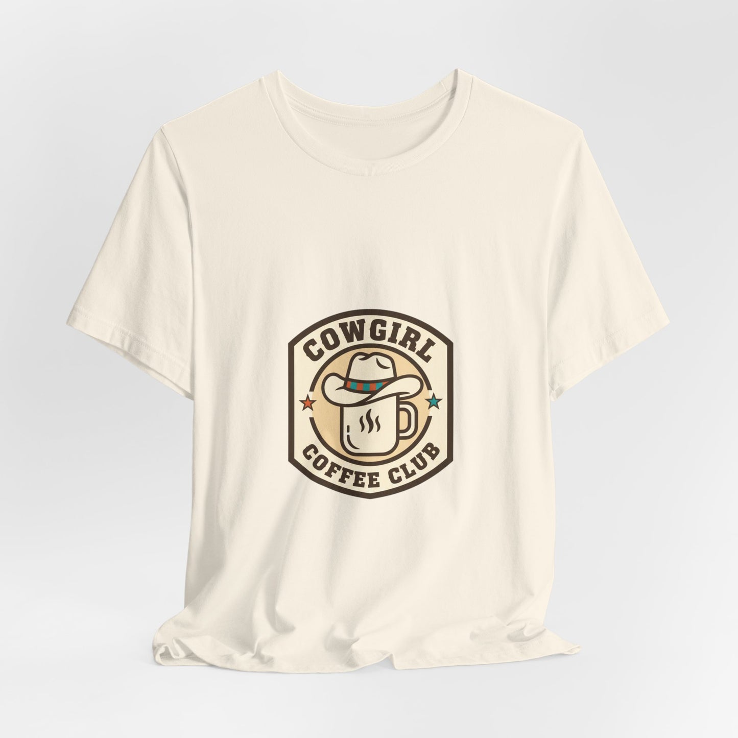 Cowgirl Coffee Club Tee | Western Badge Typography, Rustic Collegiate Shirt